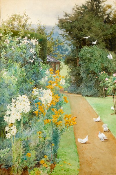 Lilien und Tauben in einer Ecke meines Gartens von Alfred Parsons